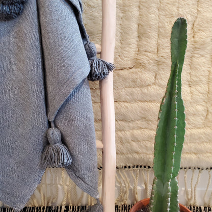 Light Gray Moroccan Blanket with Pompom