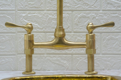 Straight Legs Unlacquered Brass Faucet ,Classic Lever Handles