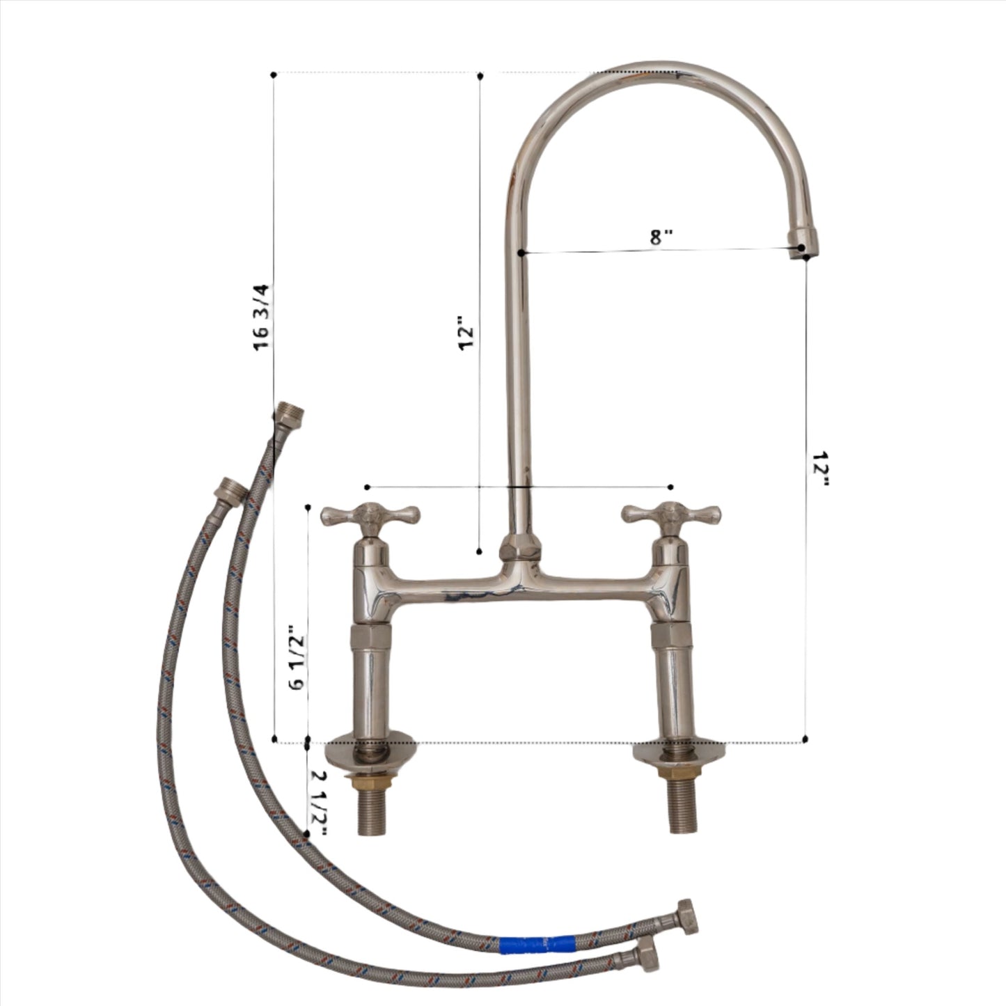 Nickel Finish Bridge faucet, Kitchen Island Faucet, Countertop Vintage Faucet