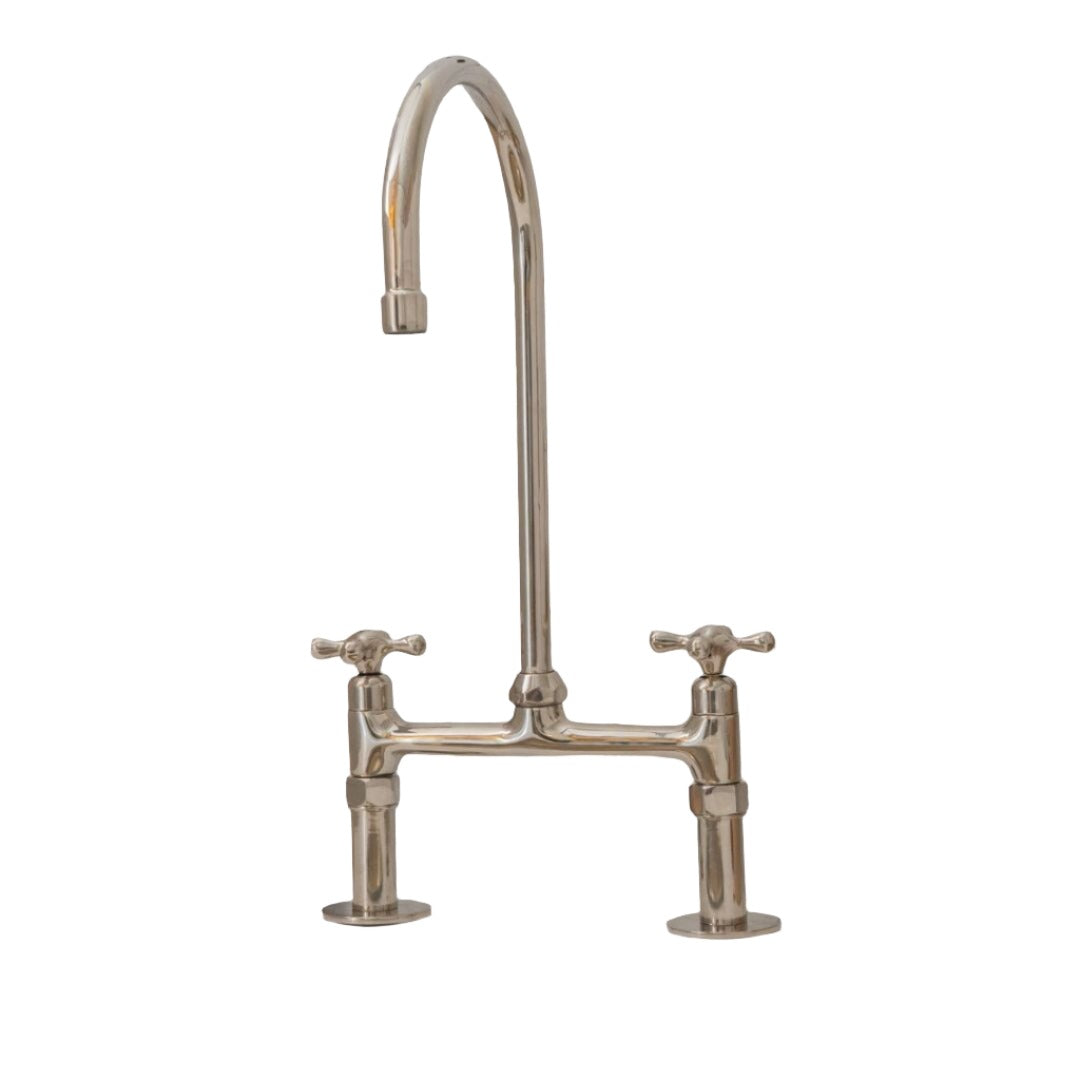 Nickel Finish Bridge faucet, Kitchen Island Faucet, Countertop Vintage Faucet