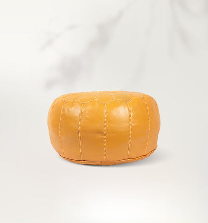 Mustard Leather Round Moroccan Pouf