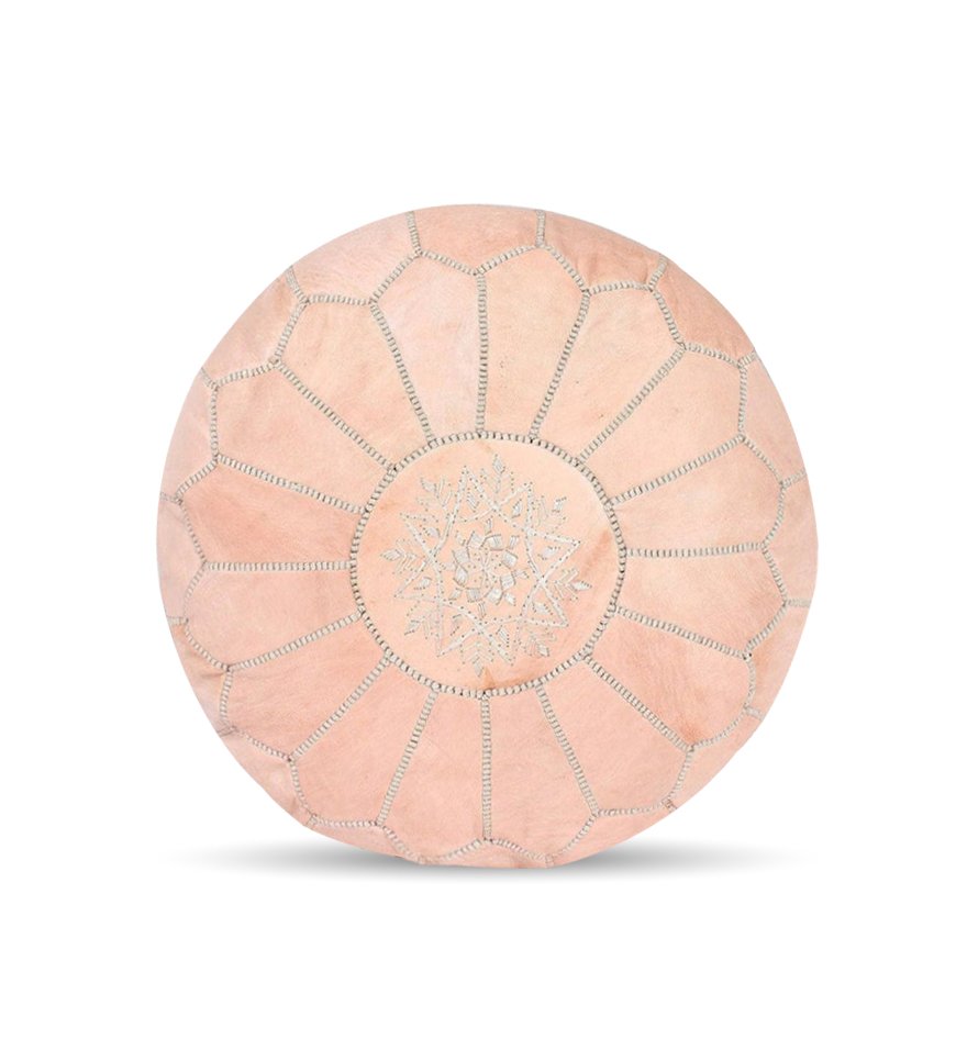 Natural Leather Round Moroccan Pouf