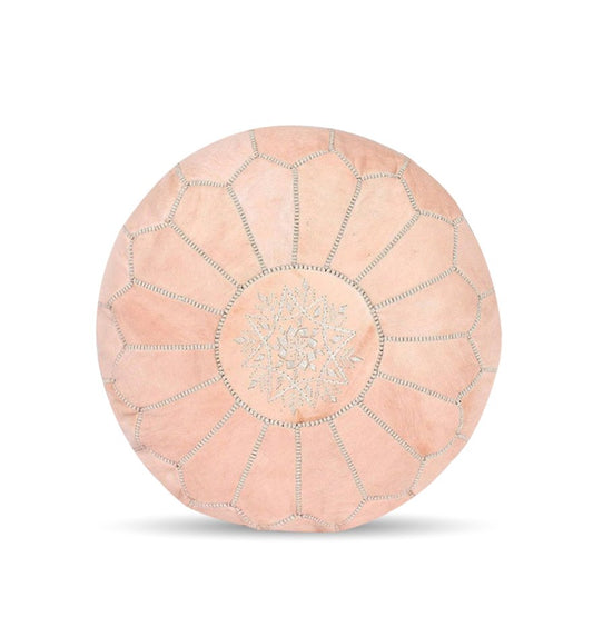 Natural Leather Round Moroccan Pouf