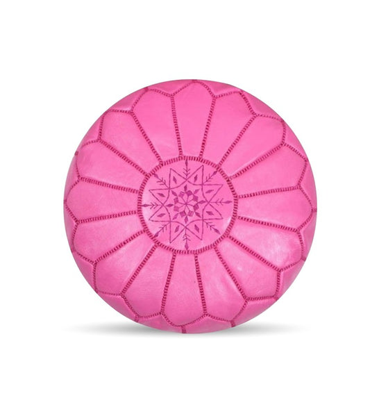 Pink Leather Round Moroccan Pouf