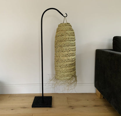 Wicker woven lampshade with iron foot, Rattan lamp shade, Wicker pendant lamp, Straw chandelier, straw hanging light, Bedside lamp