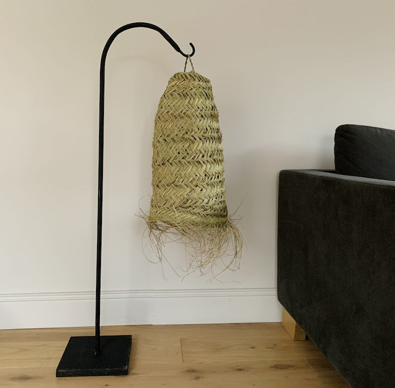 Wicker woven lampshade with iron foot, Rattan lamp shade, Wicker pendant lamp, Straw chandelier, straw hanging light, Bedside lamp