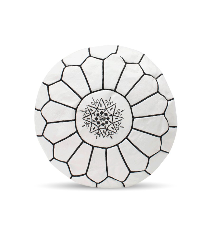 Pouf marocain rond en cuir noir blanc Targadoum