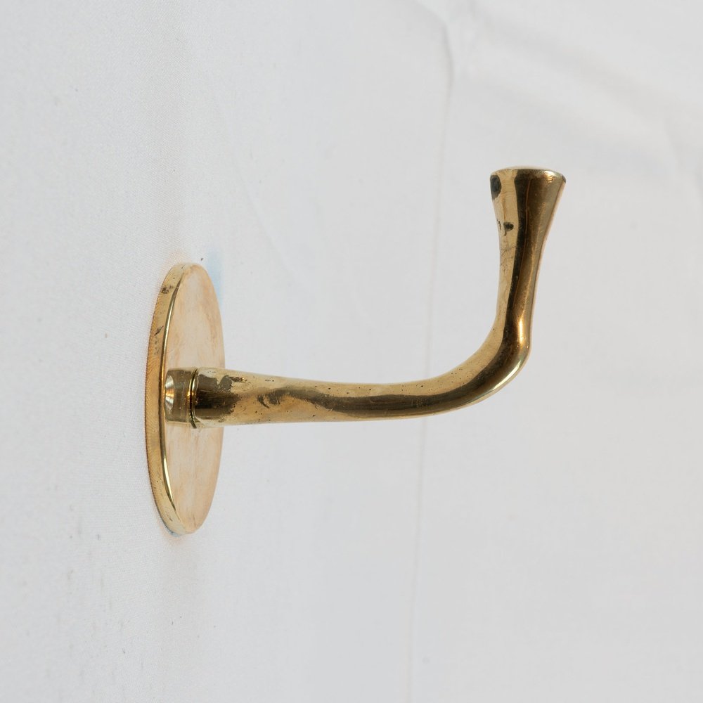 Set of Handcrafted Unlacquered Brass Hooks For Wall