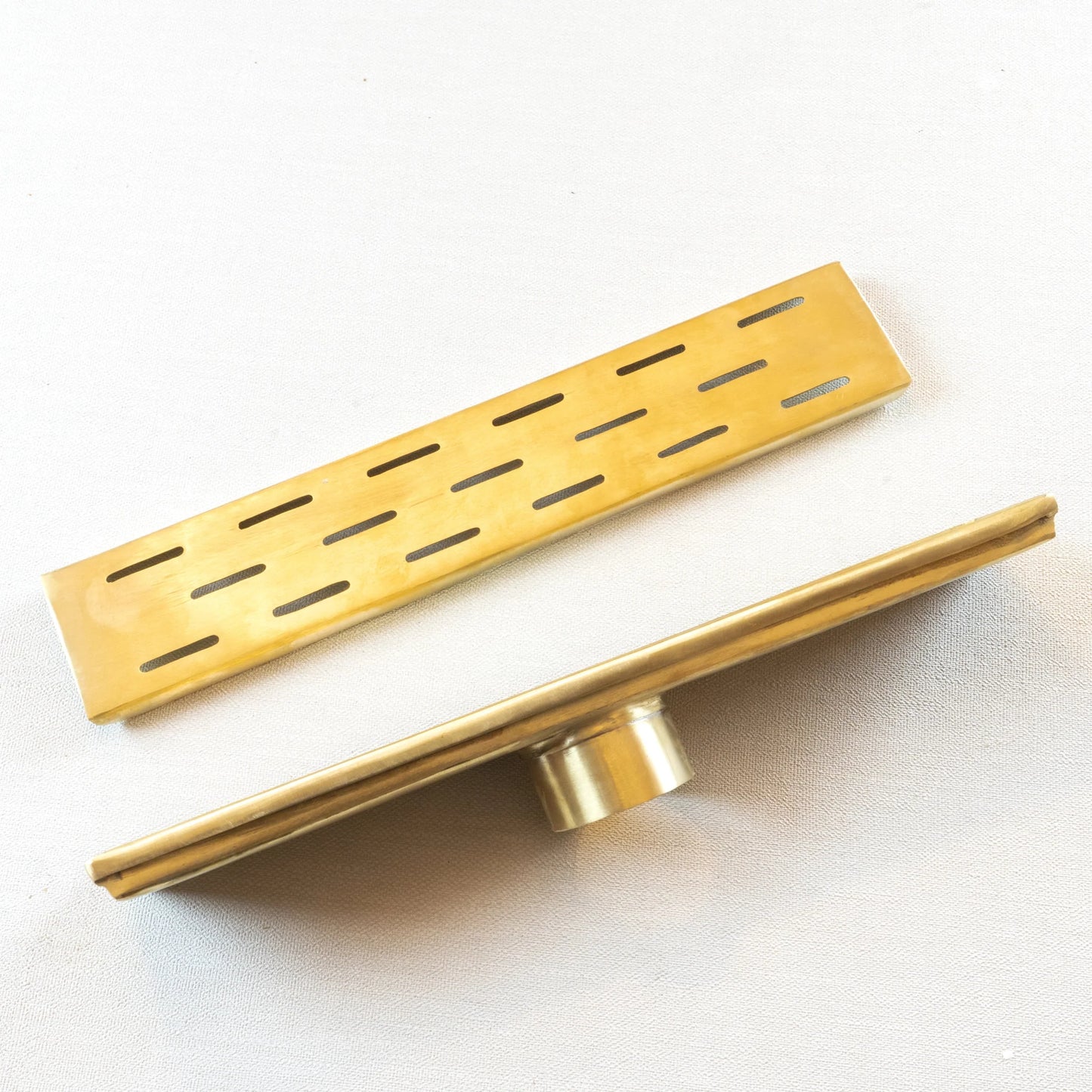 Solid Brass Linear Floor Drain, Unlacquered Rectangular Shower Drain