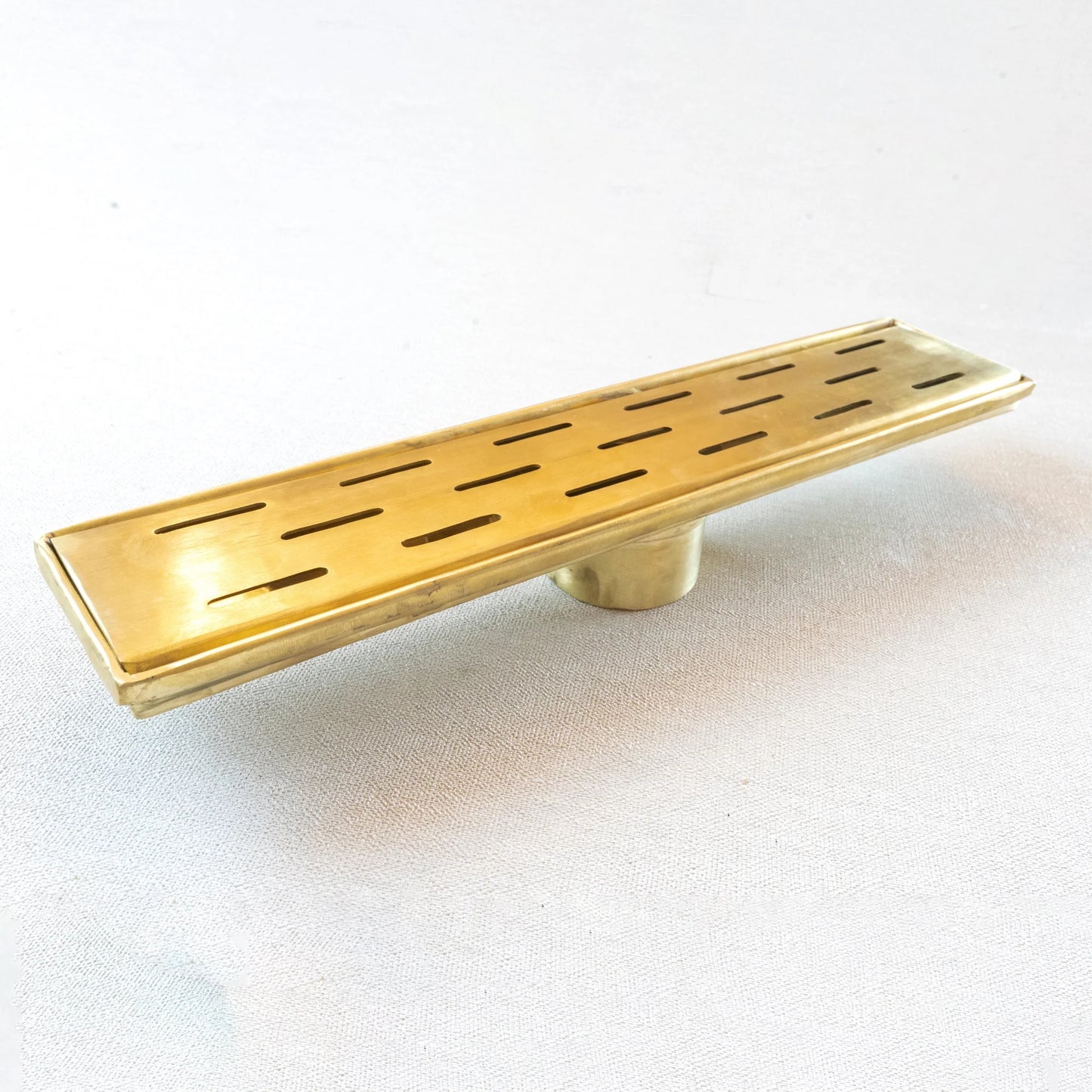 Solid Brass Linear Floor Drain, Unlacquered Rectangular Shower Drain