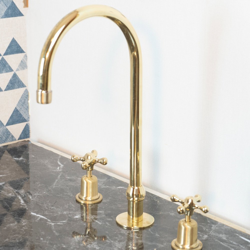 The Bell Widespread Unlacquered Brass Kitchen Faucet