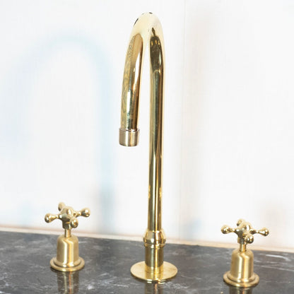 The Bell Widespread Unlacquered Brass Kitchen Faucet - Brassna