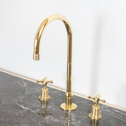 The Bell Widespread Unlacquered Brass Kitchen Faucet