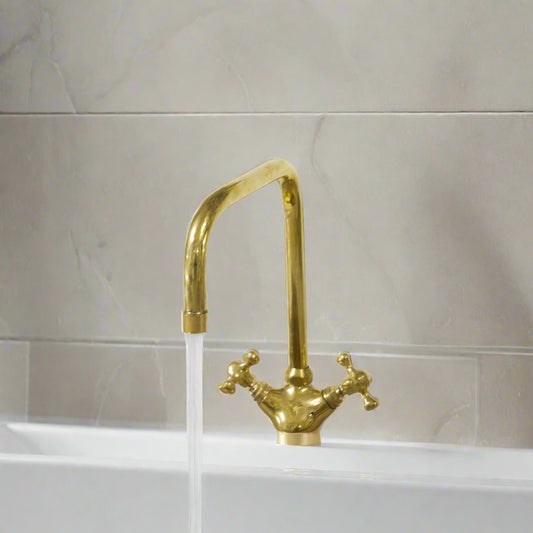 Unlacquered Brass Gooseneck Bathroom Faucet