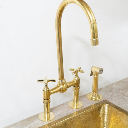 Unlacquered Brass Bridge Faucet With Hand Sprayer