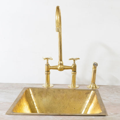 Unlacquered Brass Bridge Faucet With Hand Sprayer