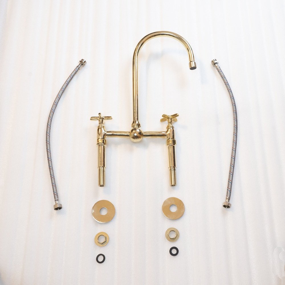 Unlacquered Brass Bridge Faucet With Hand Sprayer