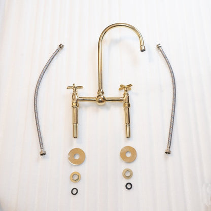 Unlacquered Brass Bridge Faucet With Hand Sprayer