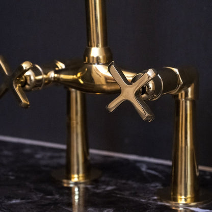 Unlacquered Brass Bridge Kitchen Faucet