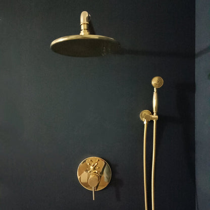 Unlacquered Brass Concealed Shower with cross handle