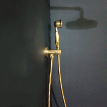 Unlacquered Brass Concealed Shower with cross handle