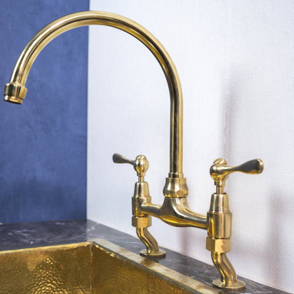 Unlacquered Brass Curved Legs Bridge Faucet