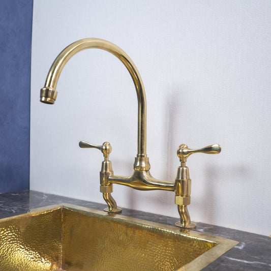 Unlacquered Brass Curved Legs Bridge Faucet