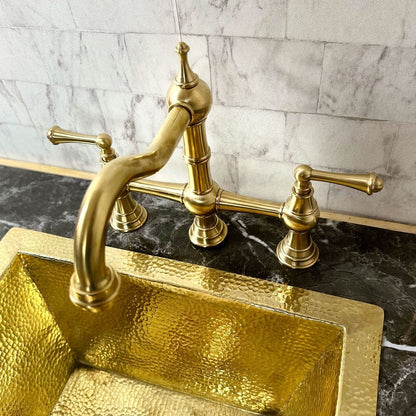 Unlacquered Brass Deck Mount Column Spout 3 Leg With Sidespray