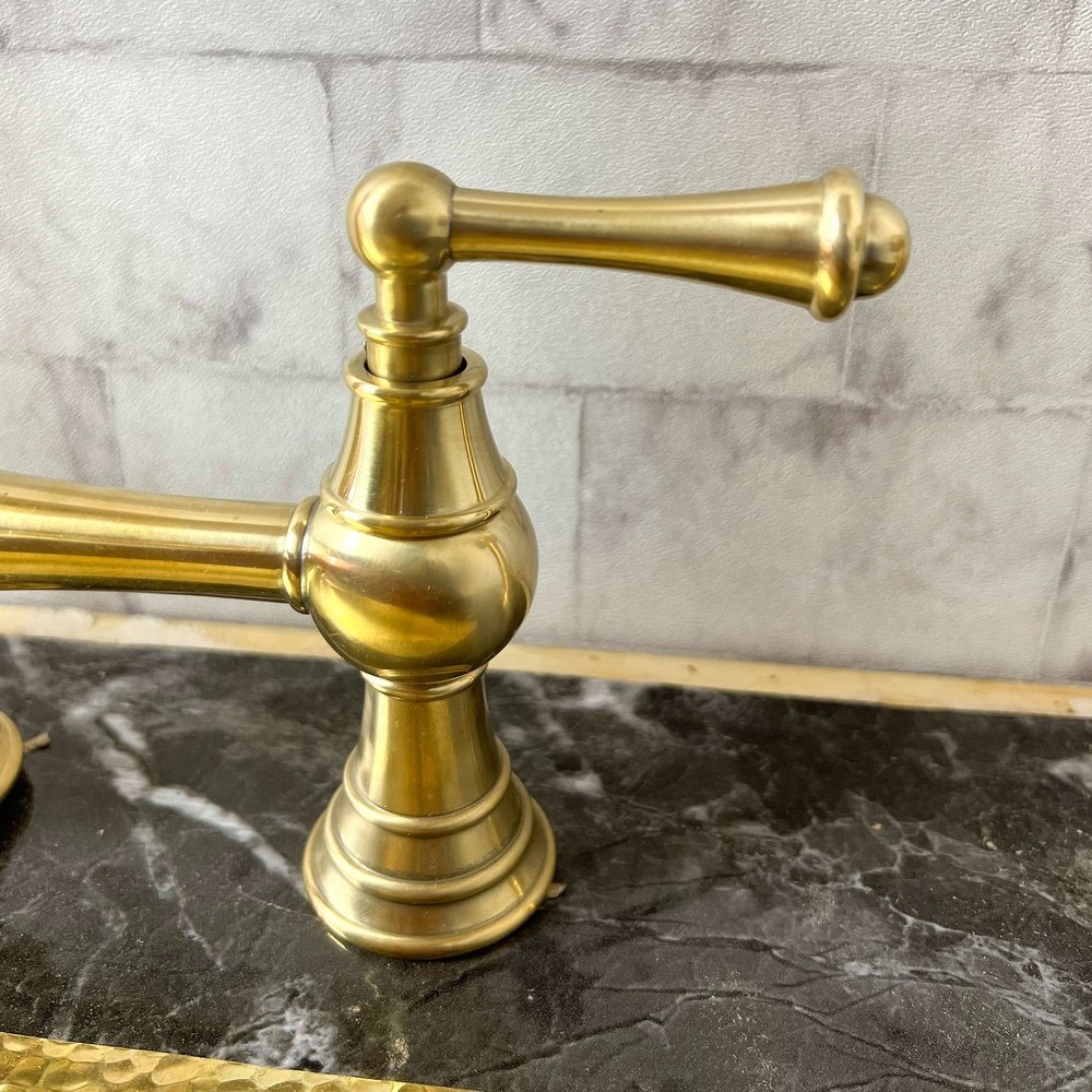 Unlacquered Brass Deck Mount Column Spout 3 Leg With Sidespray