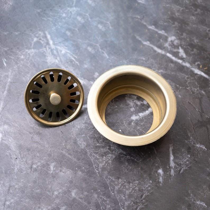 Unlacquered Brass Disposer Flange with Removable Basket Strainer, Handcrafted Solid Brass Sink Flange For Garbage Disposal