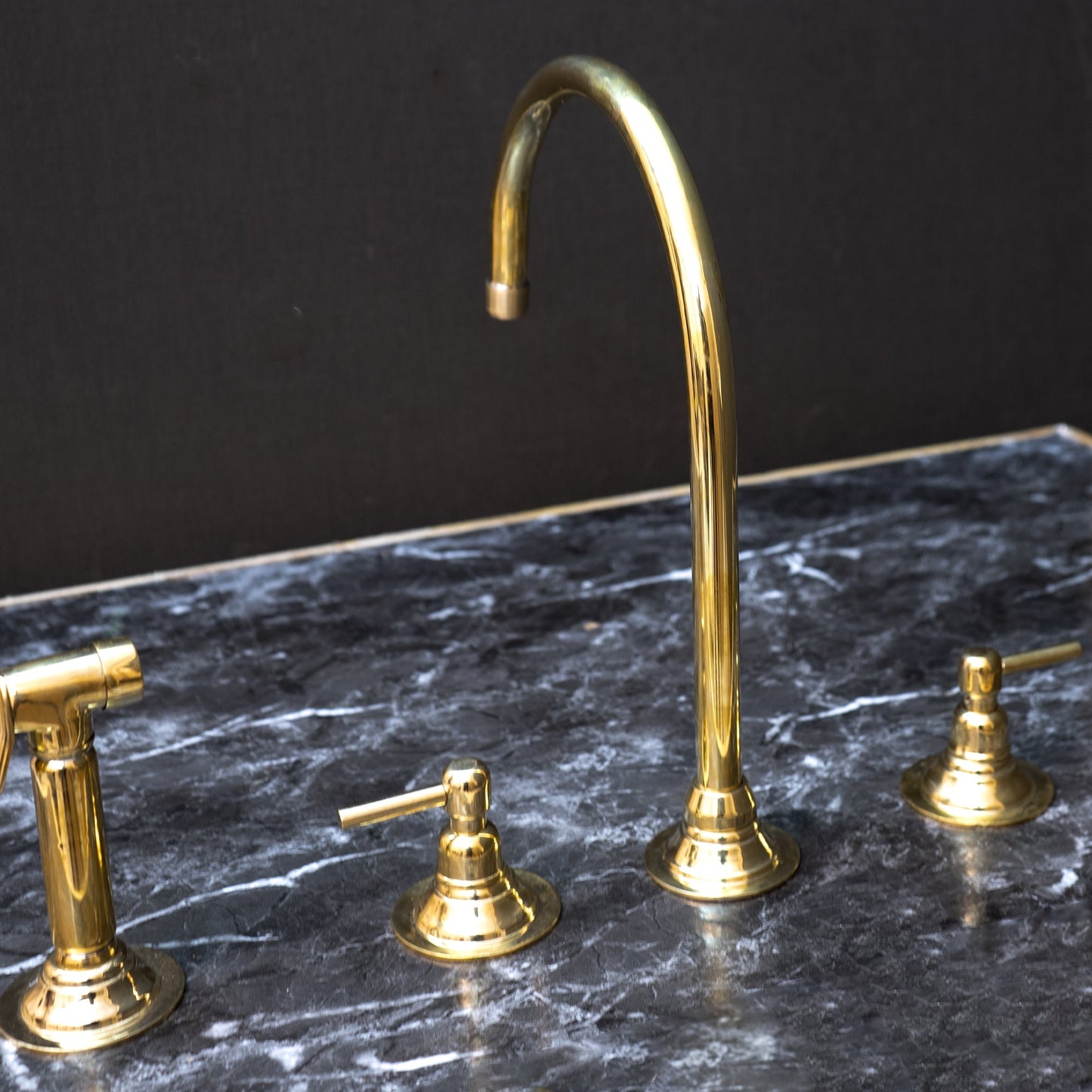 Unlacquered Brass Gooseneck Deck Mounted Kitchen Faucet