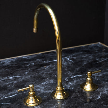 Unlacquered Brass Gooseneck Deck Mounted Kitchen Faucet