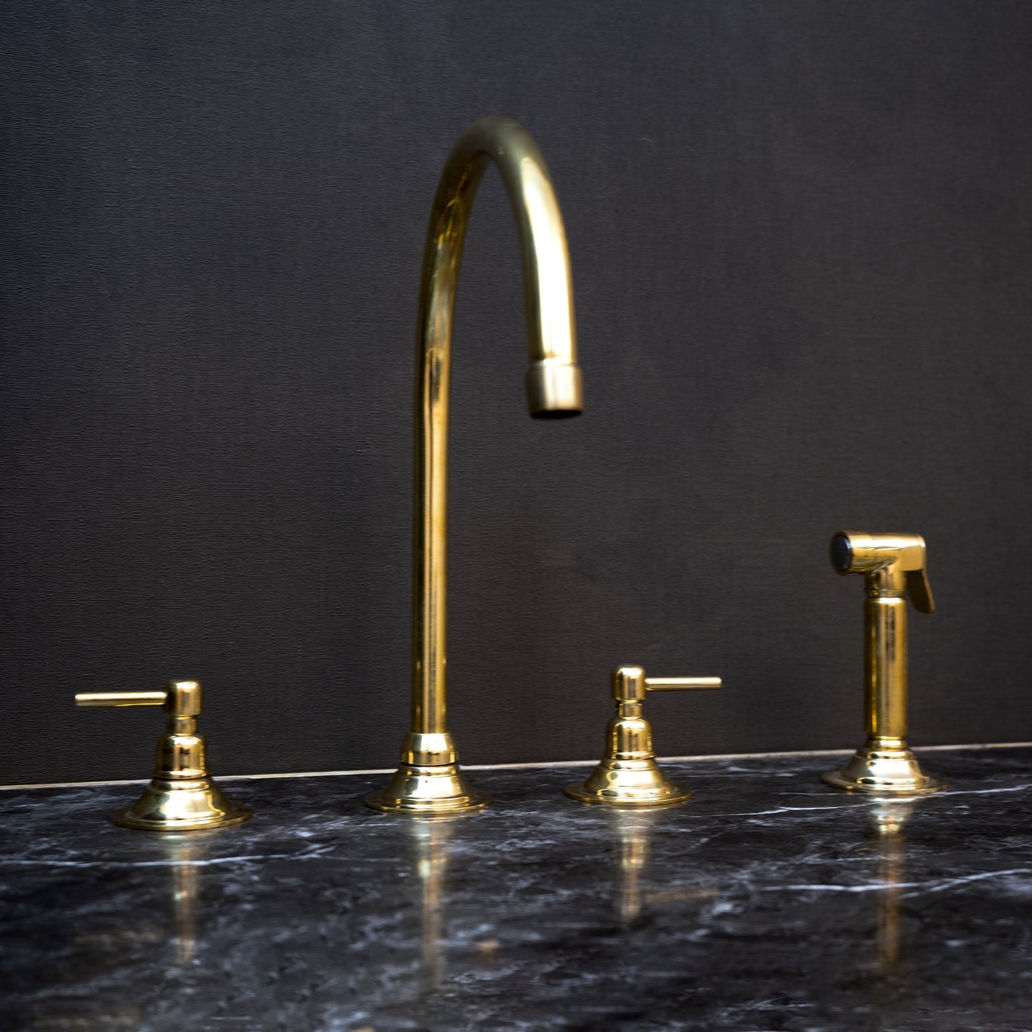 Unlacquered Brass Gooseneck Deck Mounted Kitchen Faucet