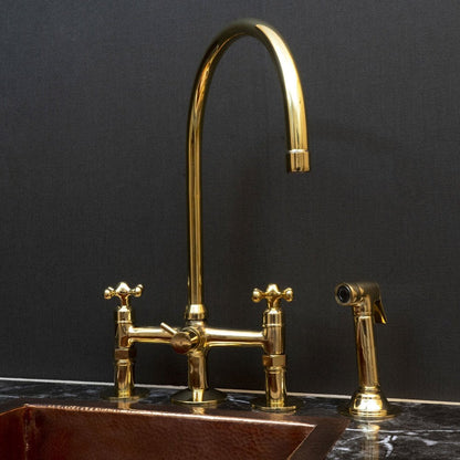 Unlacquered Brass Kitchen Bridge Faucet With Side Sprayer