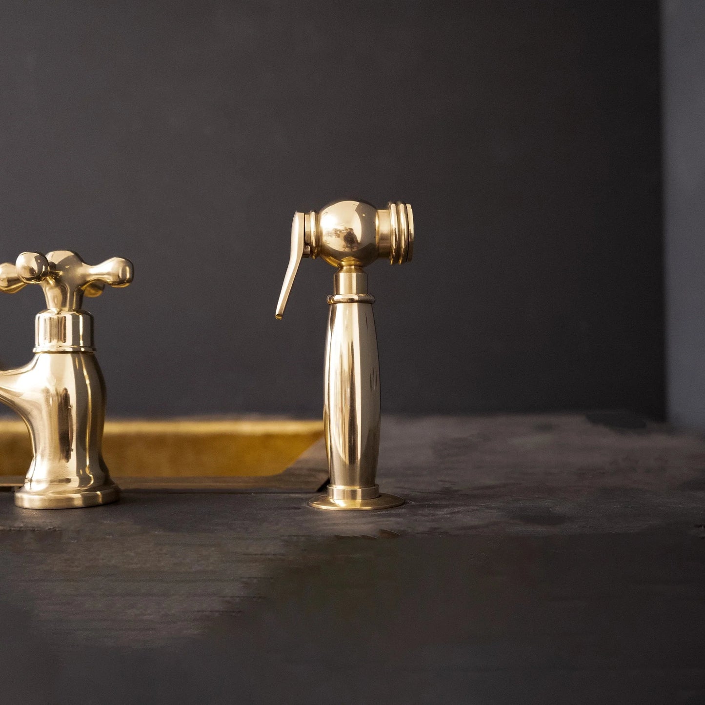 Unlacquered Brass kitchen side sprayer